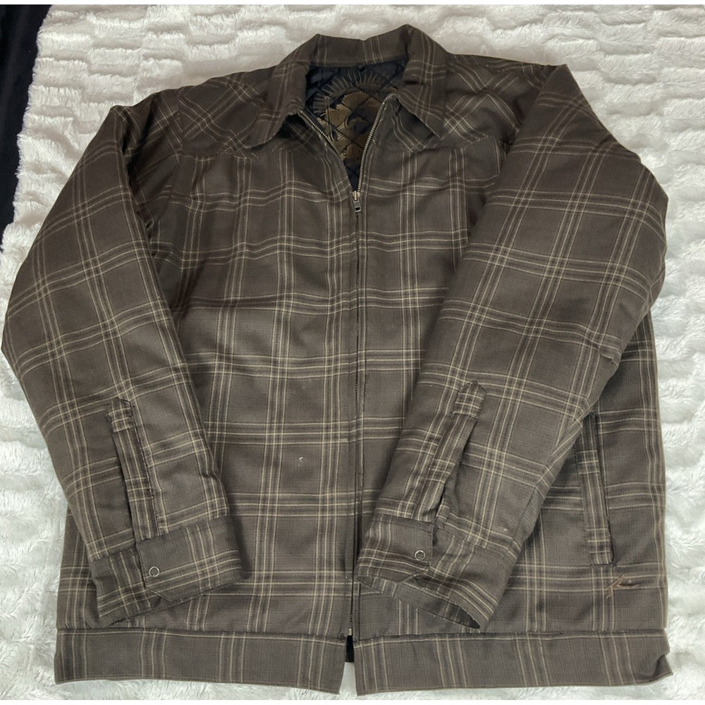 Rusty Surf Wear Mens Brown Plaid XL Quilted Full Zip Jacket Skate Surf Y2K